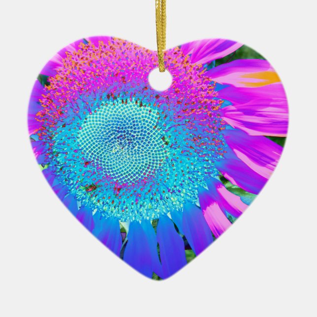 Elegant sunflower purple pink blue floral  ceramic ornament (Front)