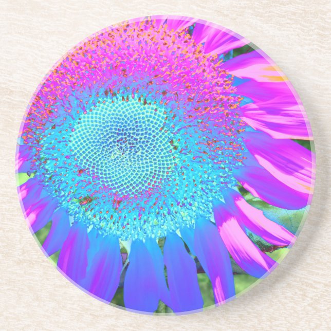 Elegant sunflower purple pink blue floral  sandstone coaster (Front)