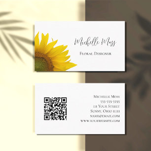 Elegant Sunflower QR code Floral Business Card