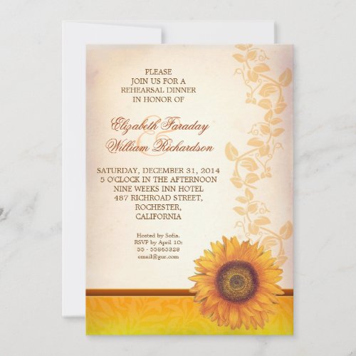elegant sunflower rehearsal dinner invitation