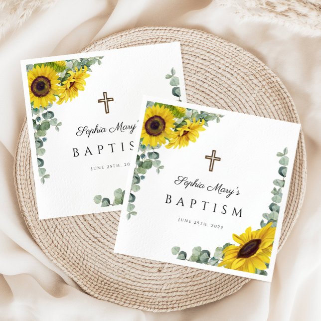 Elegant Sunflower Religious Baptism  Napkins (Elegant Sunflower Religious Baptism Napkins)