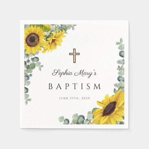 Elegant Sunflower Religious Baptism  Napkins