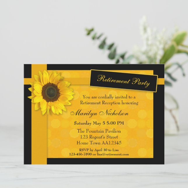 Elegant Sunflower Retirement Party Invitation (Standing Front)