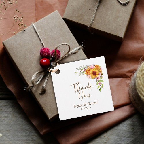 Elegant Sunflower Rose Floral Wedding Thank You Favor Tags