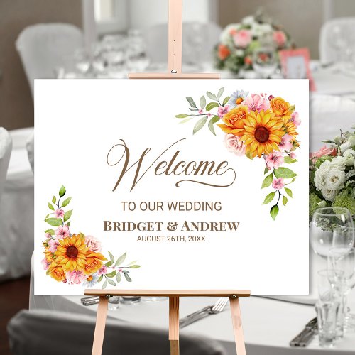Elegant Sunflower Rose Floral Wedding Welcome Sign