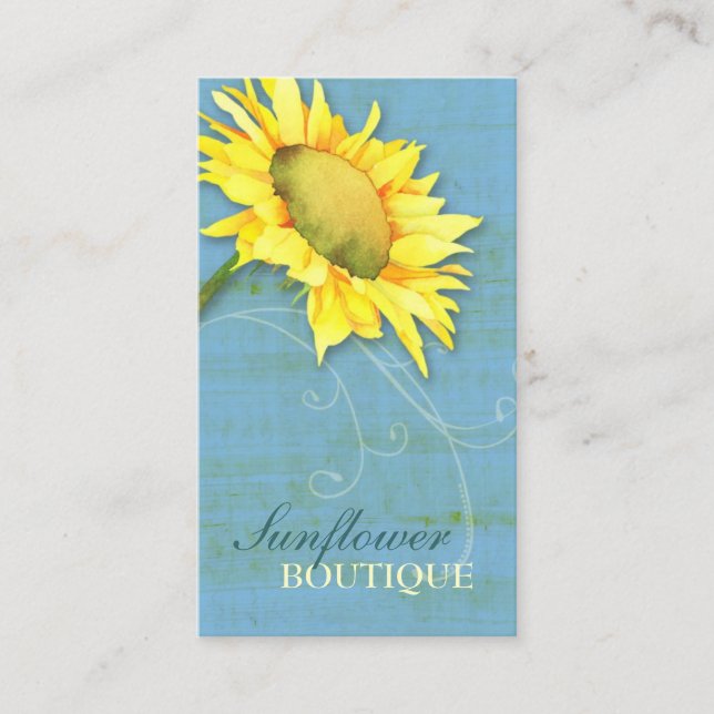 Elegant Sunflower Rustic Blue Business Card (Front)