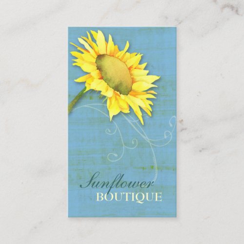 Elegant Sunflower Rustic Blue Business Cards