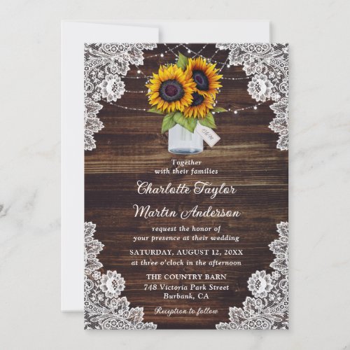 Elegant Sunflower Rustic Country Wood Wedding Invitation