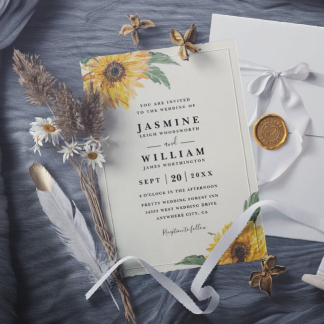 Elegant Sunflower Rustic Modern Country Wedding Invitation (Creator Uploaded)