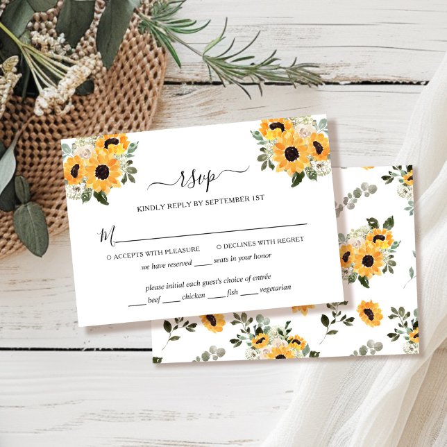 Elegant Sunflower Sage Green Wedding RSVP Card (Creator Uploaded)
