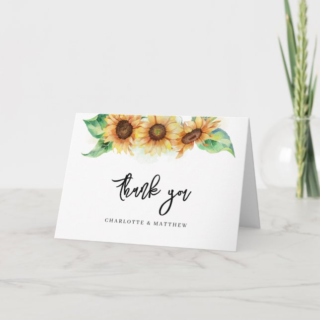 Elegant Sunflower Script Bridal Shower Note Card (Front)