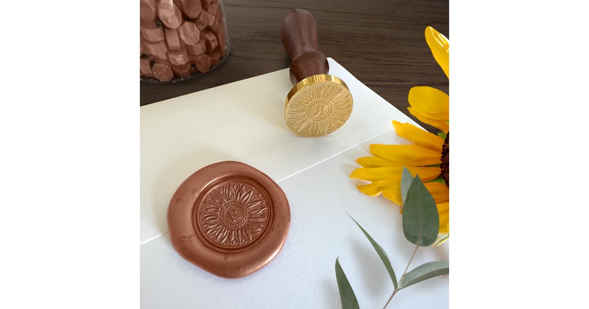 Elegant Sunflower Simple Wedding Monogram Wax Seal Stamp | Zazzle
