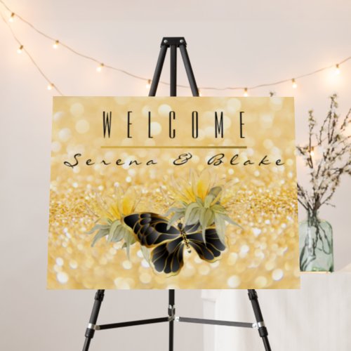 Elegant Sunflower Sparkle Black Butterfly Gold Foam Board