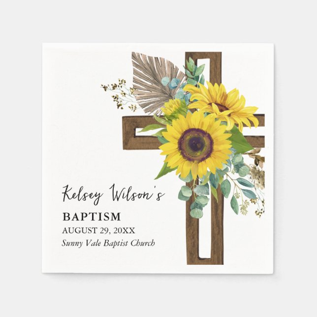Elegant Sunflower Summer Boho Baptism Napkins (Front)