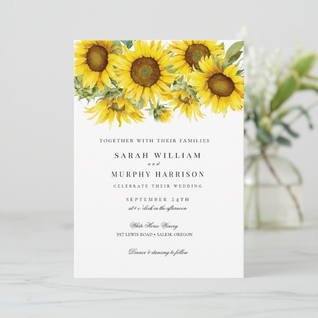 Elegant Sunflower Summer Wedding  Invitation (Standing Front)