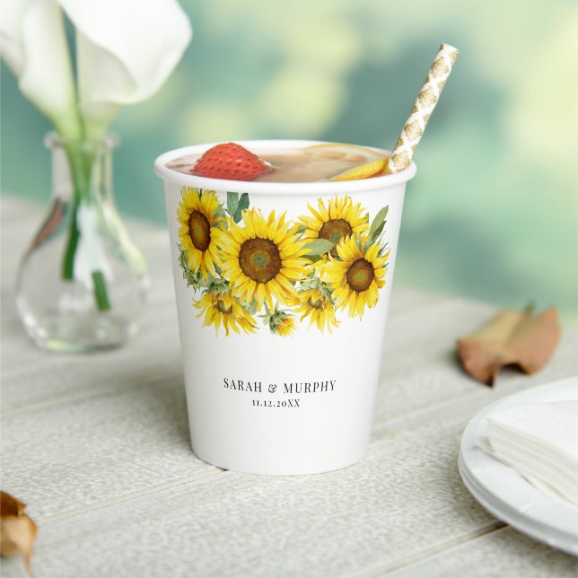 Elegant Sunflower Summer Wedding  Paper Cups (Insitu)