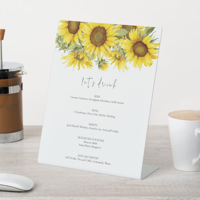 Elegant Sunflower Summer Wedding  Pedestal Sign (In SItu)