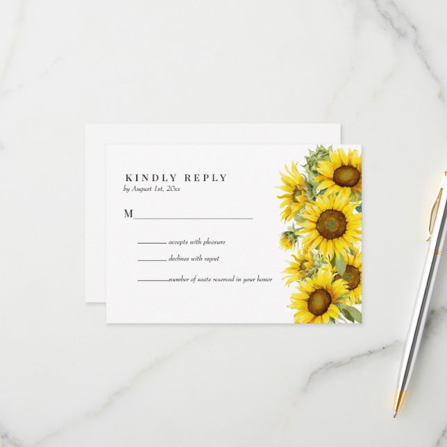 Elegant Sunflower Summer Wedding  RSVP Card (Front/Back In Situ)