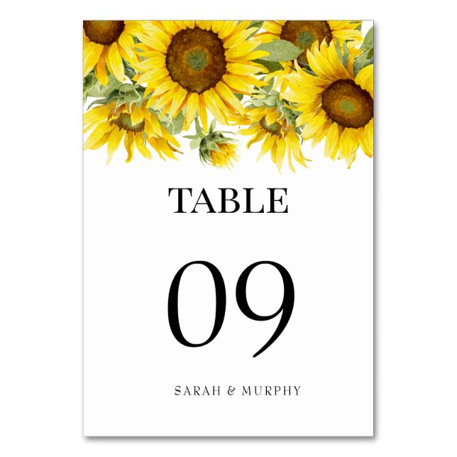 Elegant Sunflower Summer Wedding  Table Number (Front)