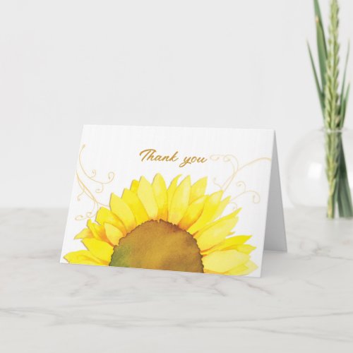 Elegant Sunflower Swirls Wedding Thank You Card