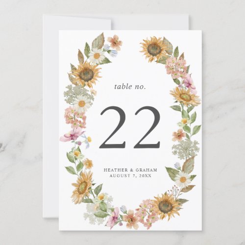 Elegant Sunflower Table Number