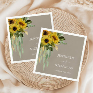 Elegant Sunflower Taupe Wedding Napkins