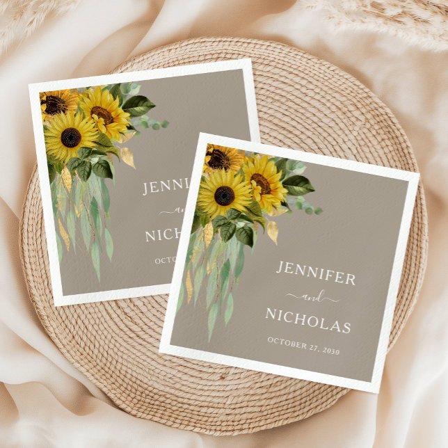 Elegant Sunflower Taupe Wedding Napkins (Elegant Sunflower Taupe Wedding Napkins)