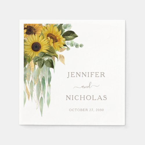 Elegant Sunflower Taupe Wedding Napkins