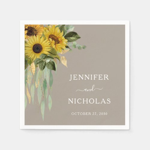 Elegant Sunflower Taupe Wedding Napkins