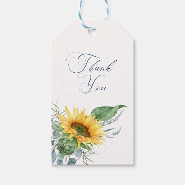 Elegant Sunflower Thank You Floral Gift Tags (Front)