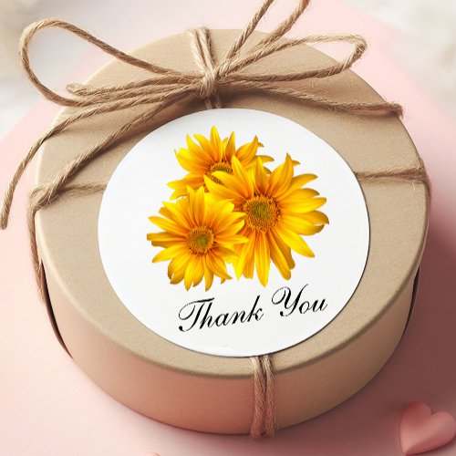 Elegant Sunflower Thank You Yellow Floral Wedding Classic Round Sticker