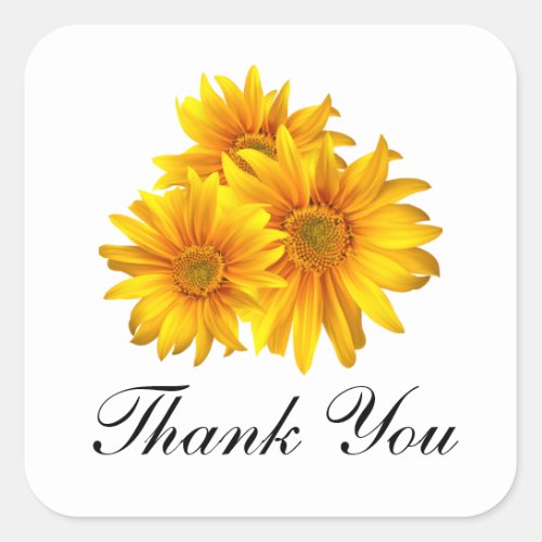 Elegant Sunflower Thank You Yellow Floral Wedding Square Sticker