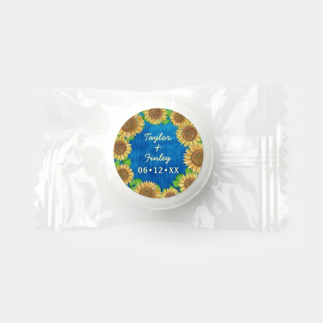    Elegant Sunflower Turquoise Blue Rustic Wedding Life Saver® Mints (Front)
