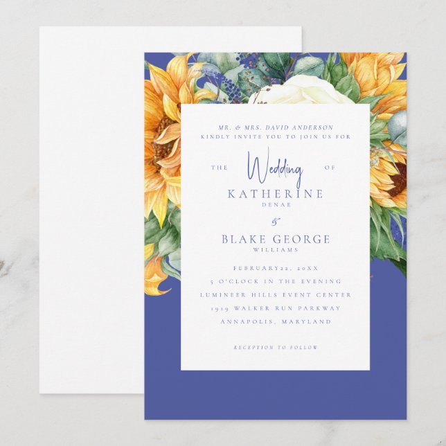 Elegant Sunflower Tuscan Wedding Bride Parents II Invitation (Front/Back)