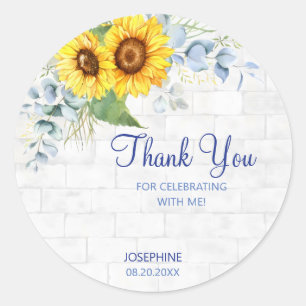 Elegant Sunflower Wall Brick Floral Birthday Classic Round Sticker