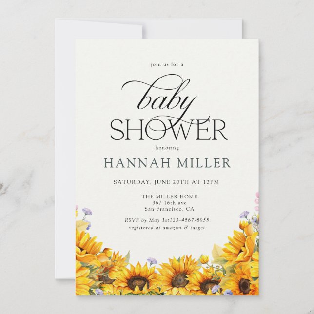 Elegant Sunflower | Watercolor Baby Shower Invitation (Front)