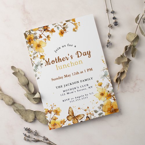 Elegant Sunflower Watercolor Floral Mothers Day Invitation