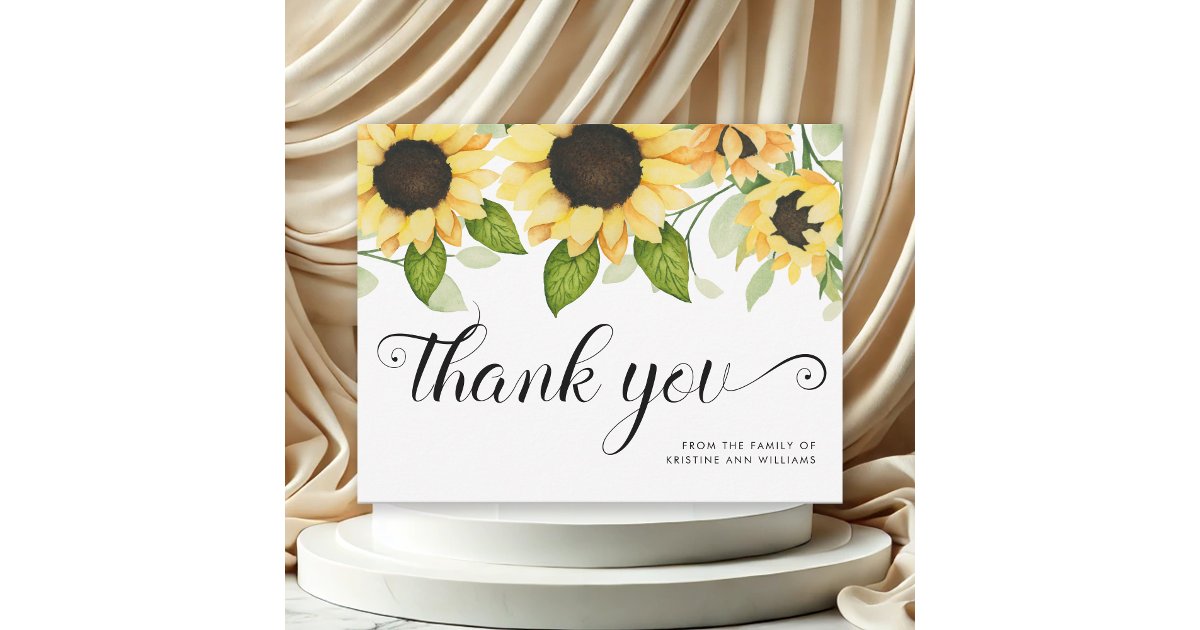 Elegant Sunflower Watercolor Floral Sympathy Thank You Card | Zazzle