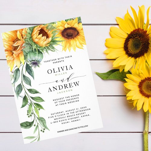 Elegant Sunflower Watercolor Modern Wedding Invitation