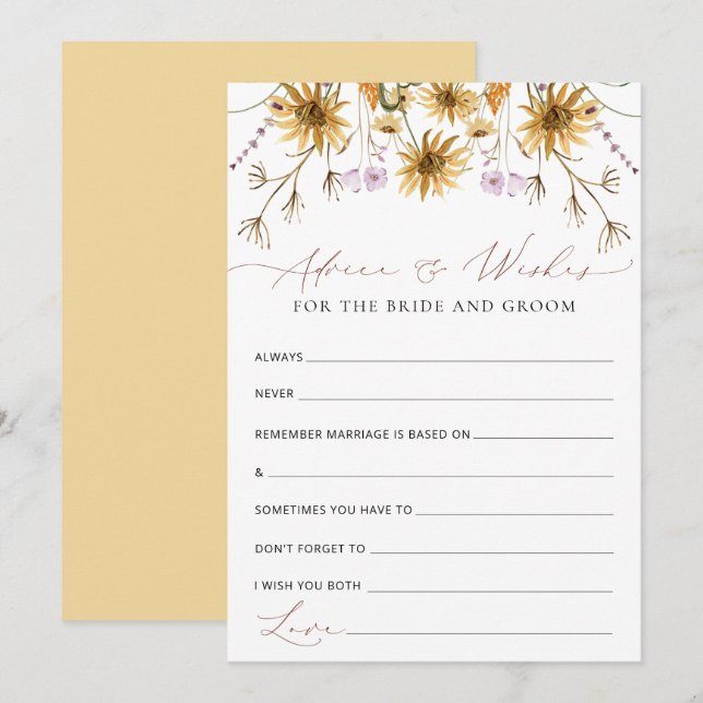 Elegant Sunflower Wedding Advice Card (Front/Back)