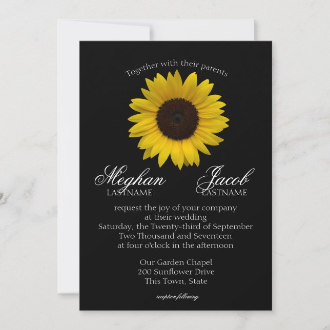 Elegant Sunflower Wedding Black Invitation (Front)