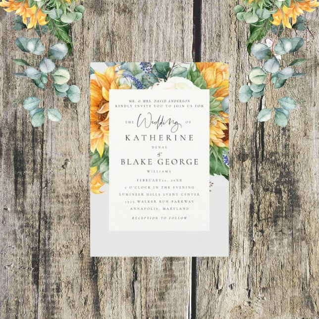 Elegant Sunflower Wedding Bride Parents III Invitation (Creator Uploaded)
