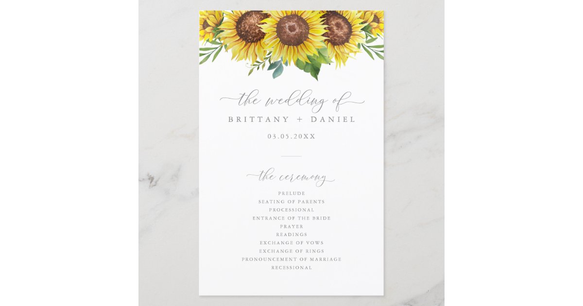 Elegant Sunflower Wedding Ceremony Program | Zazzle