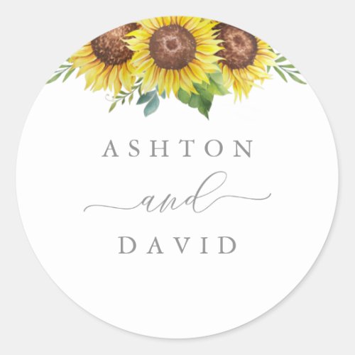 Elegant Sunflower Wedding Classic Round Sticker