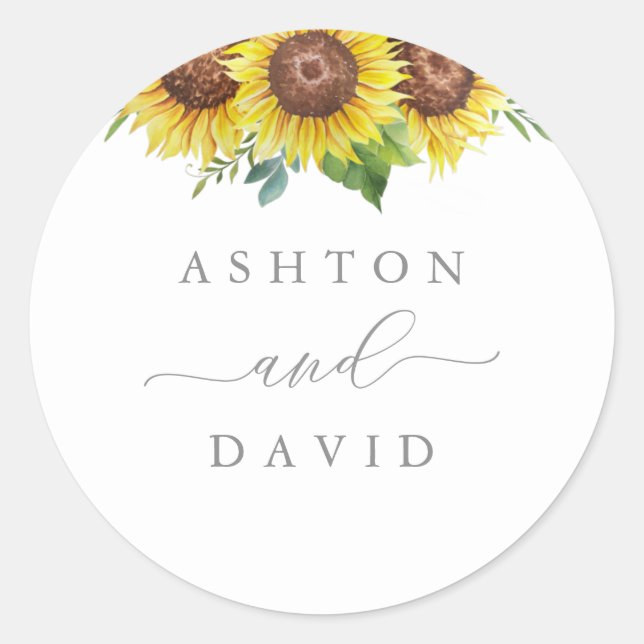 Elegant Sunflower Wedding Classic Round Sticker (Front)