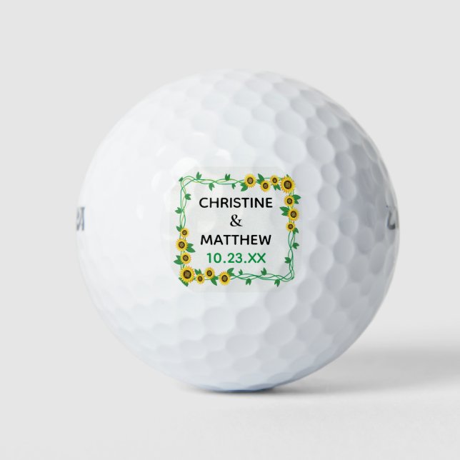 Elegant Sunflower Wedding Favor Golf Balls (Front)