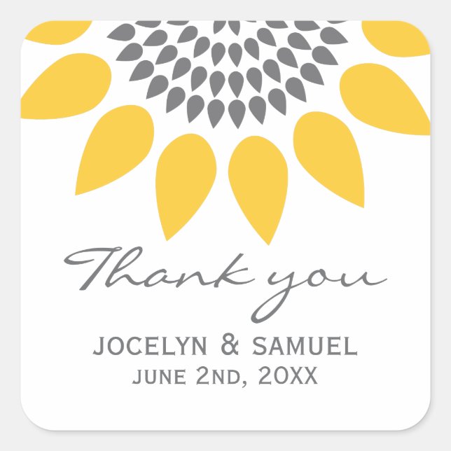 Elegant Sunflower Wedding Favor Square Sticker (Front)