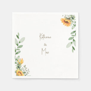 Elegant Sunflower Wedding Gold Text Cocktail Napkins