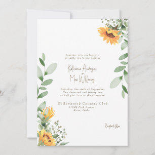 Elegant Sunflower Wedding Gold Text No Parents II Invitation