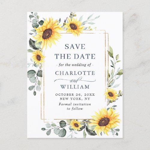 Elegant Sunflower Wedding Save the Date QR Code Postcard